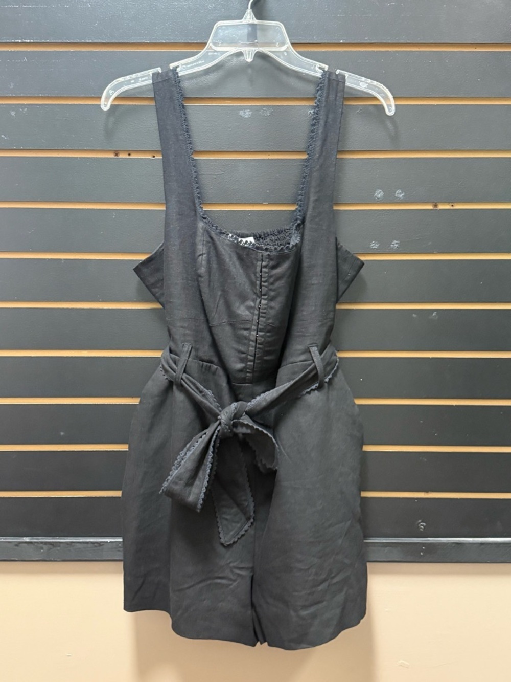 House of Harlow 1960 Black Linen Blend Romper Tie Waist Pockets Size L - Picture 1 of 5